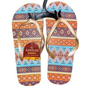 Flip‎ Flops NWT Juncture Aztec Western Orange Teal Women's Rubber  Size S 5/6